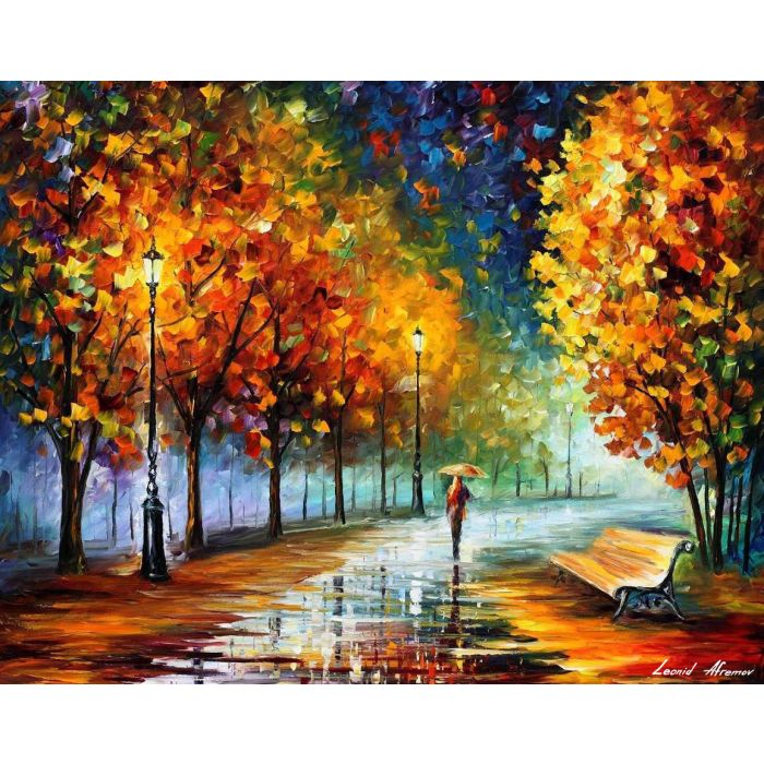 alley by the lake, alley by the lake Leonid Afremov, Leonid Afremov alley by the lake